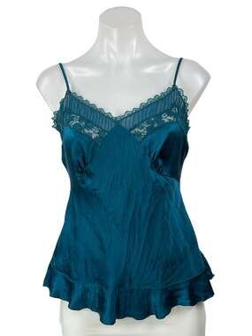 Warehouse Teal Blue Silk Satin Floral Lace Sleeveless Cami Camisole Tank Top 6